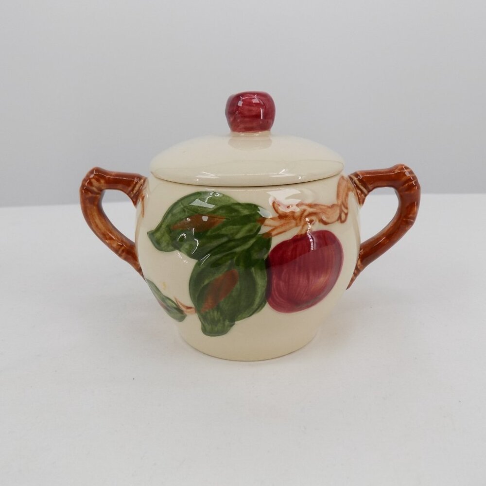 Franciscan Apple Individual Creamer Sugar Bowl set Lid VTG 1940s California FLAW - Picture 2 of 13